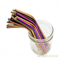 Popote multicolor acero inoxidable curvo Cero Plástico